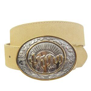 Genuine Suede Belt with Western Theme Cactus Buckle